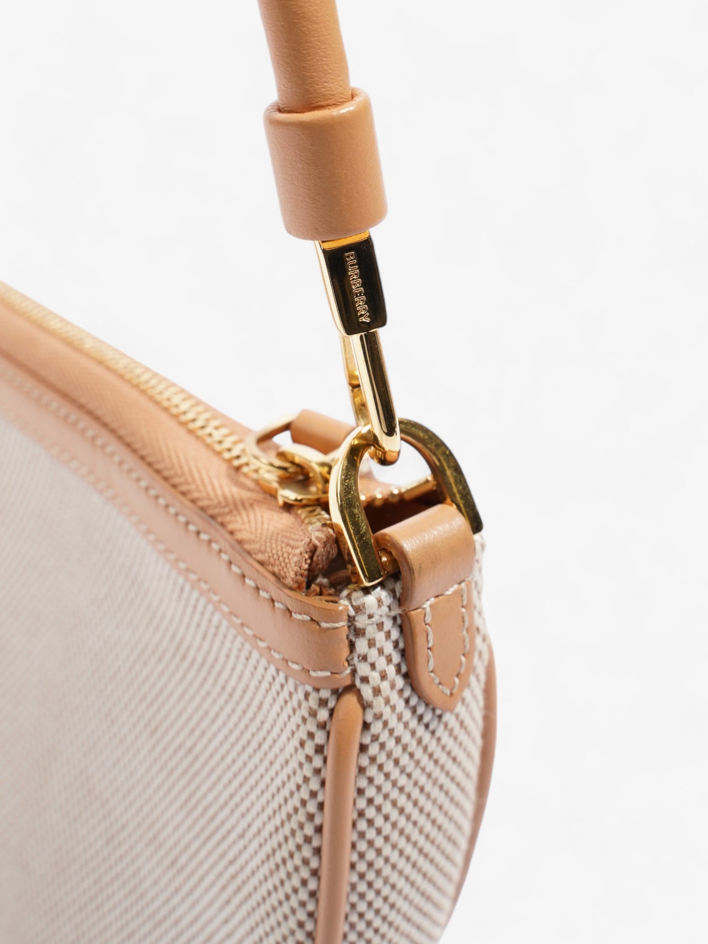 Burberry Olympia Logo Shoulder Bag Beige Cotton