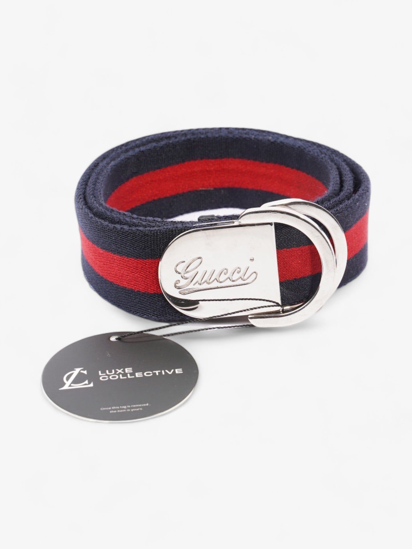 Gucci Stripe Buckle Belt Red / Navy Canvas 100cm 40"