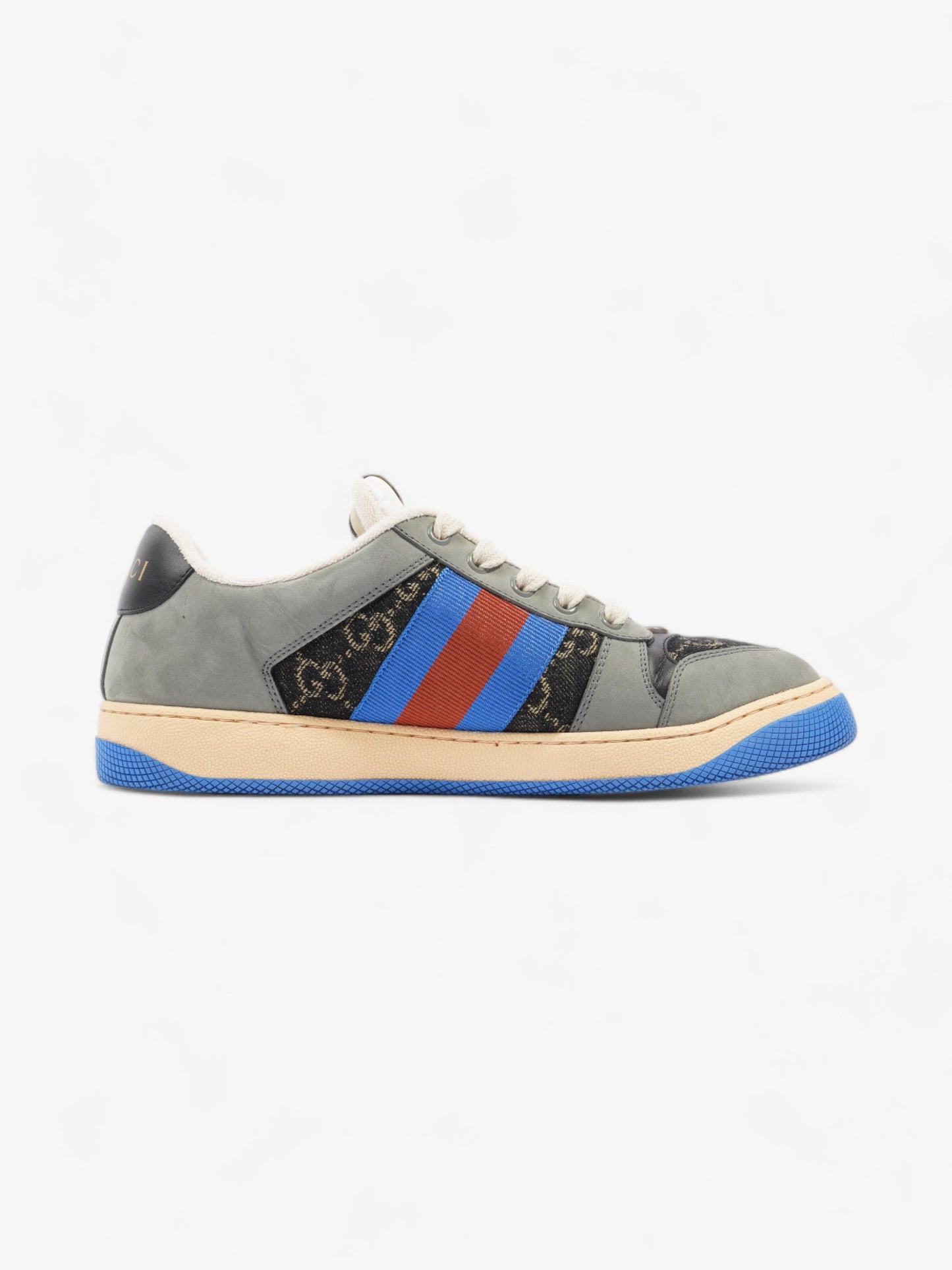 Gucci Screener Sneakers Black Monogram  / Grey / Blue Canvas EU 41 UK 7