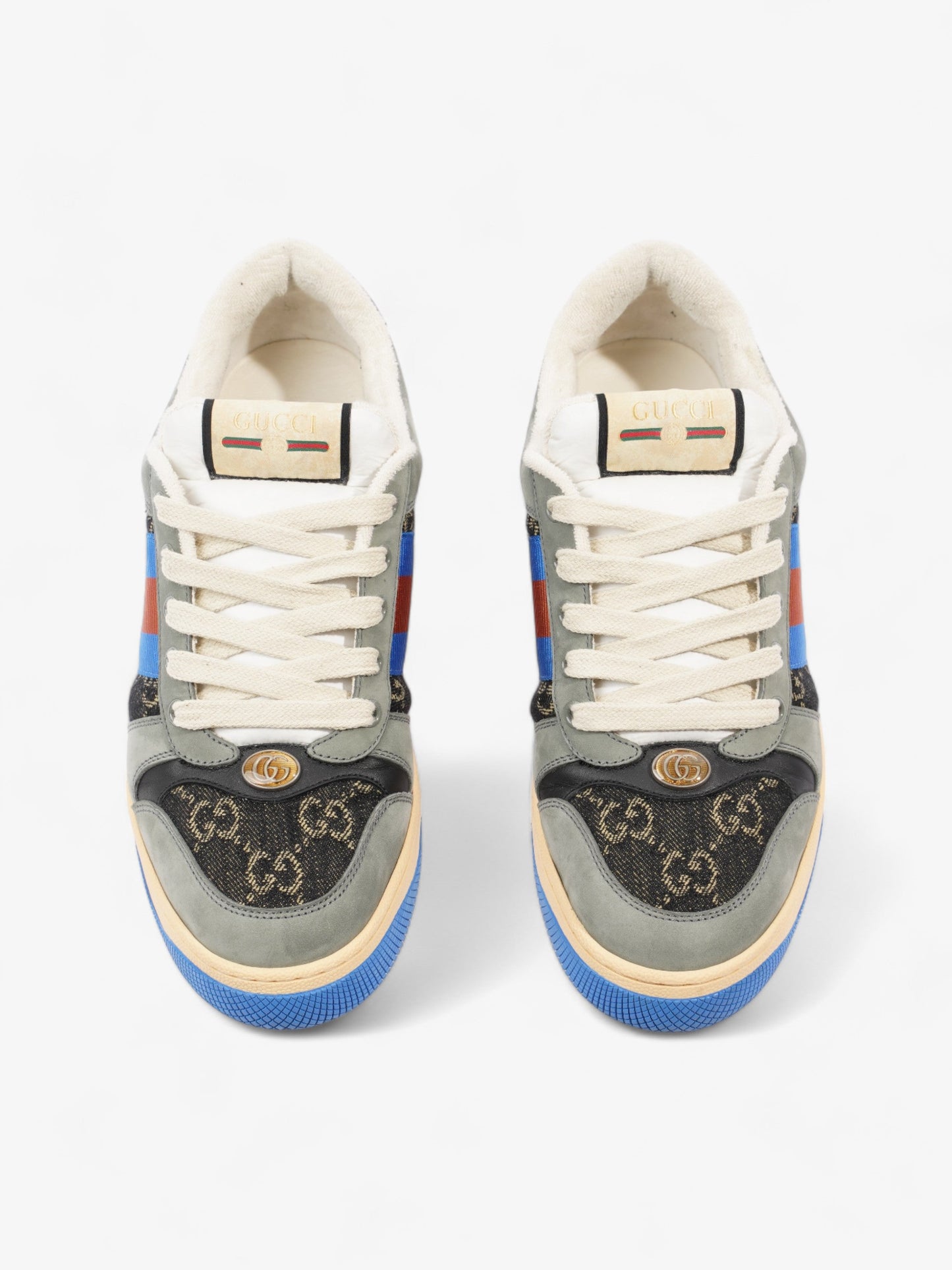 Gucci Screener Sneakers Black Monogram  / Grey / Blue Canvas EU 41 UK 7