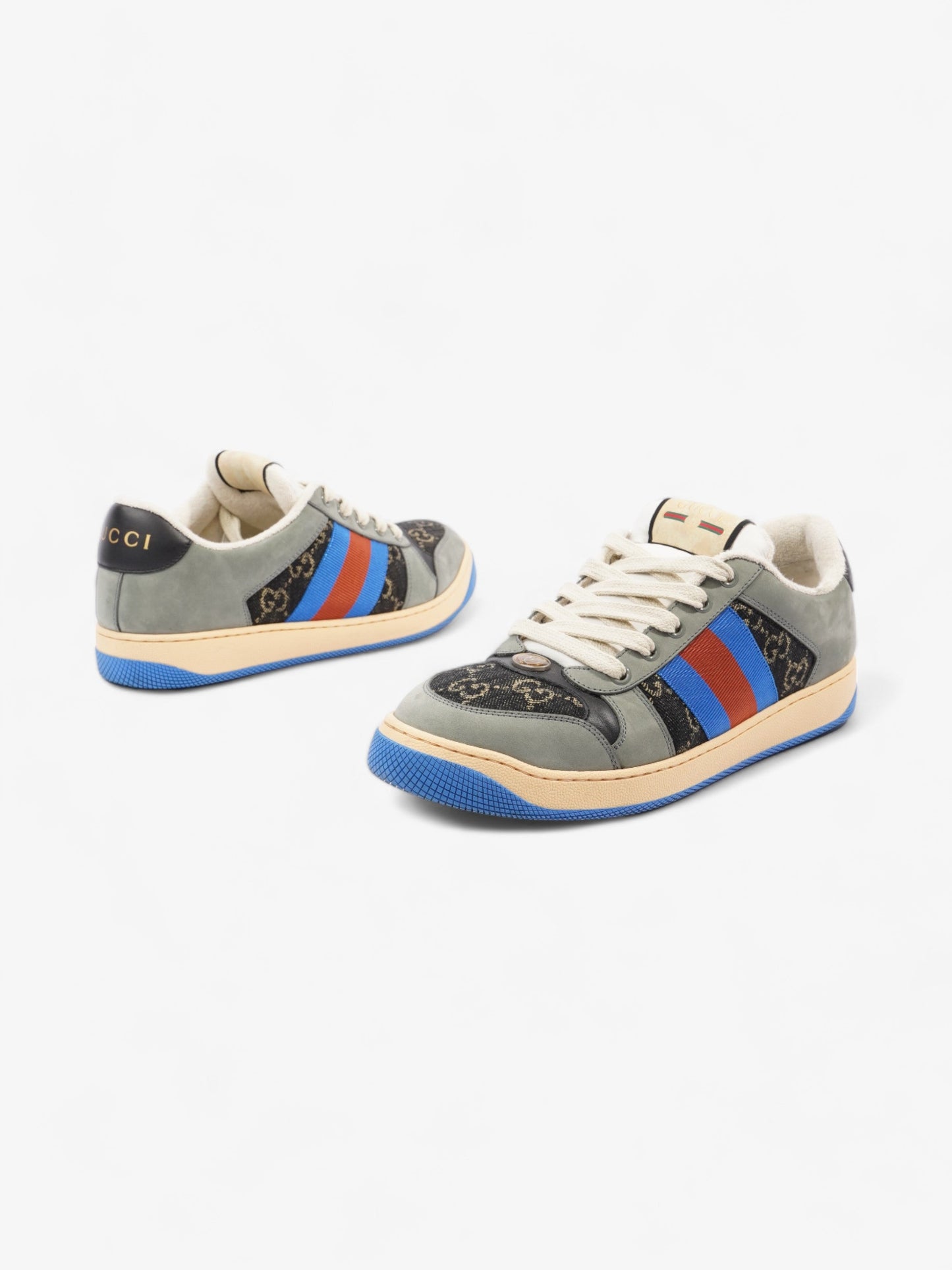 Gucci Screener Sneakers Black Monogram  / Grey / Blue Canvas EU 41 UK 7