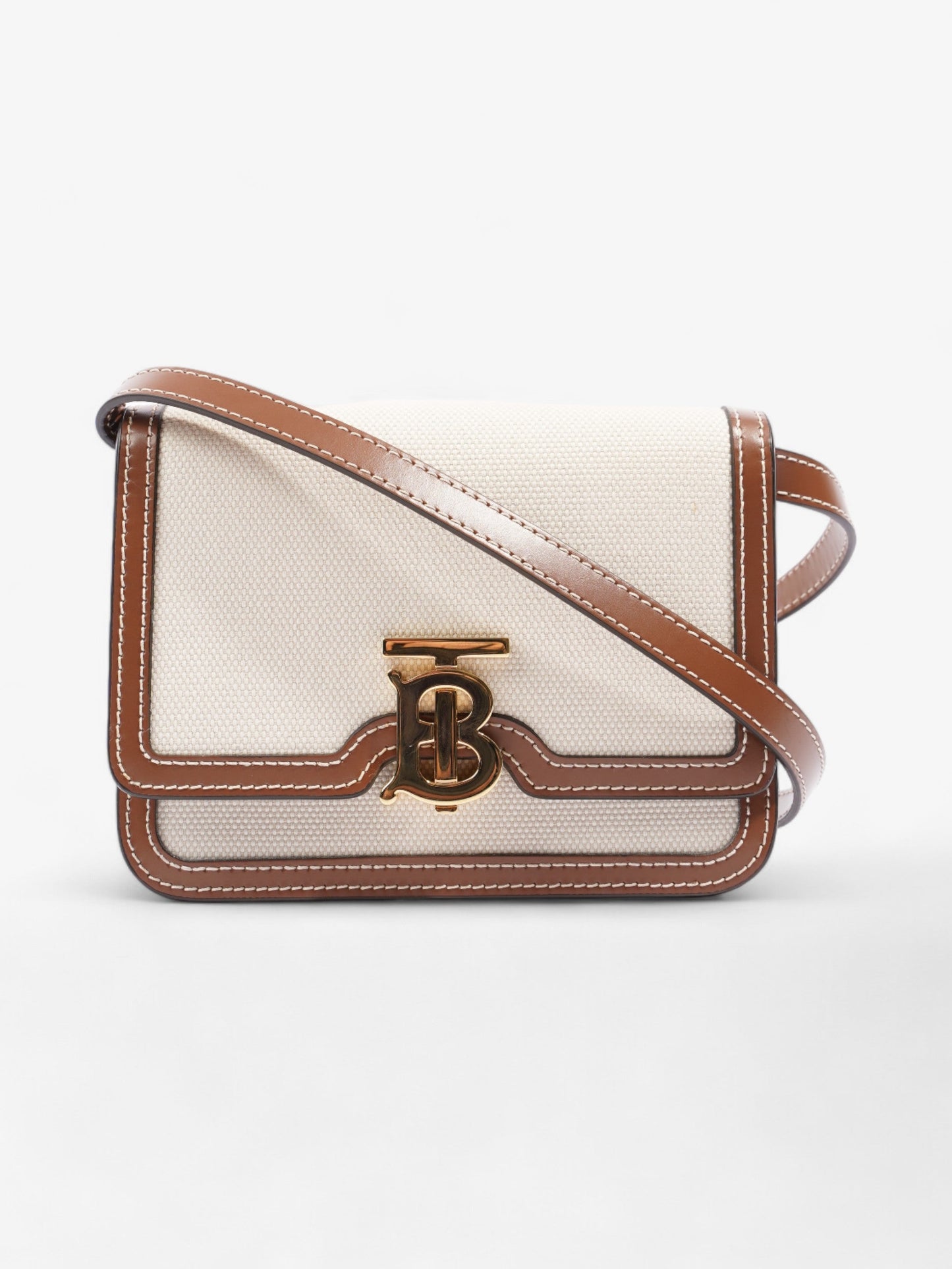 Burberry TB Bag Natural / Malt Brown Cotton Mini