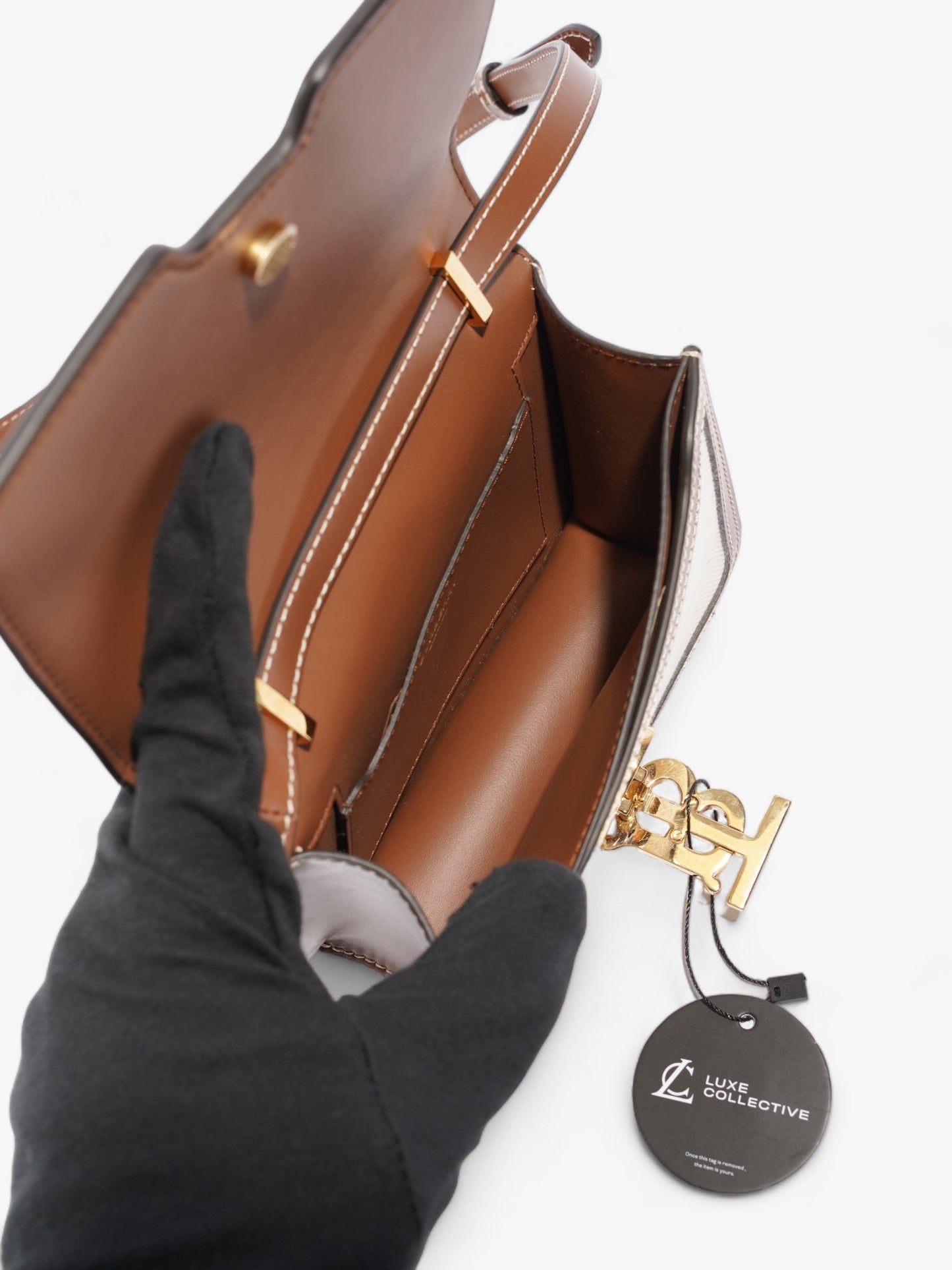 Burberry TB Bag Natural / Malt Brown Cotton Mini