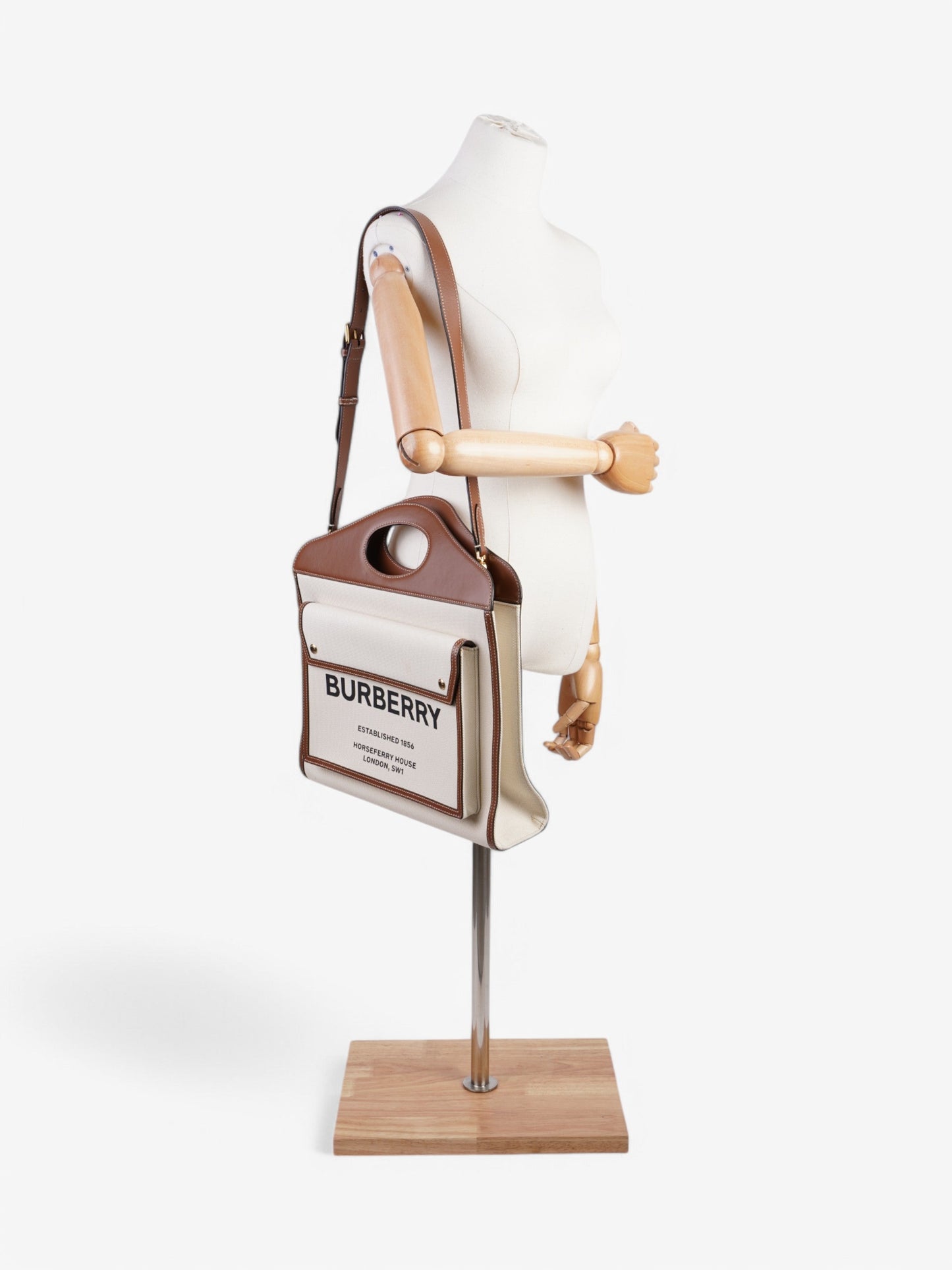 Burberry Pocket Bag White / Brown / Black Cotton Medium