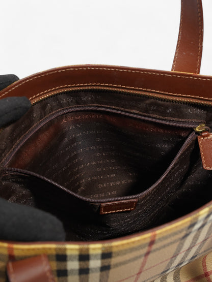 Burberry Logo Tote Bag Check Coated Canvas