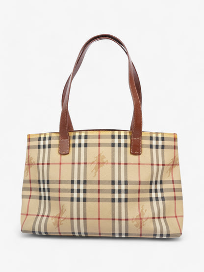 Burberry Logo Tote Bag Check Coated Canvas