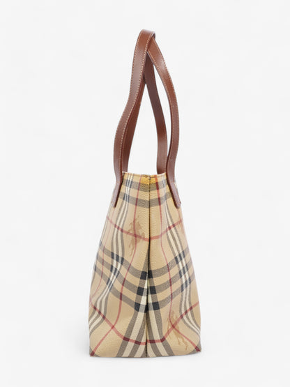 Burberry Logo Tote Bag Check Coated Canvas