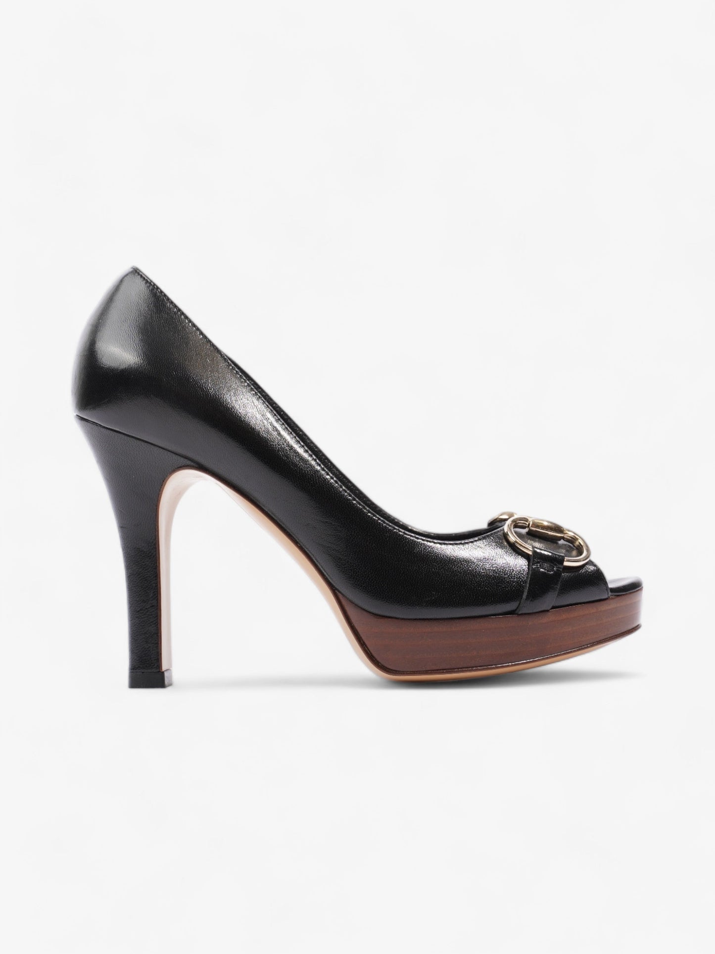Gucci Horsebit Open Toe Heels 90 Black Leather EU 35.5 UK 2.5