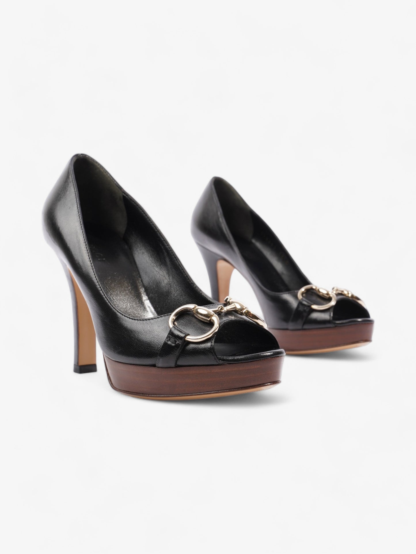 Gucci Horsebit Open Toe Heels 90 Black Leather EU 35.5 UK 2.5