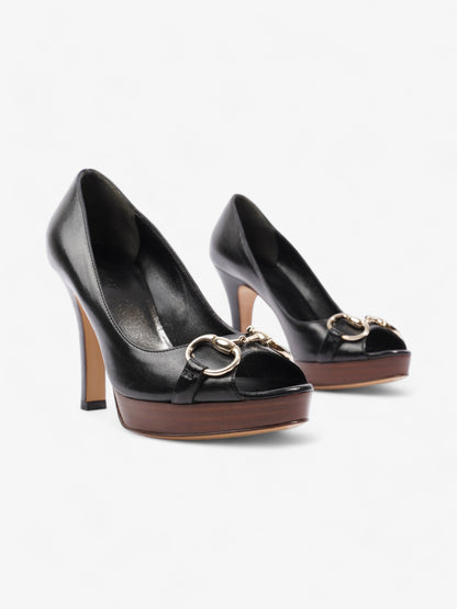 Gucci Horsebit Open Toe Heels 90 Black Leather EU 35.5 UK 2.5