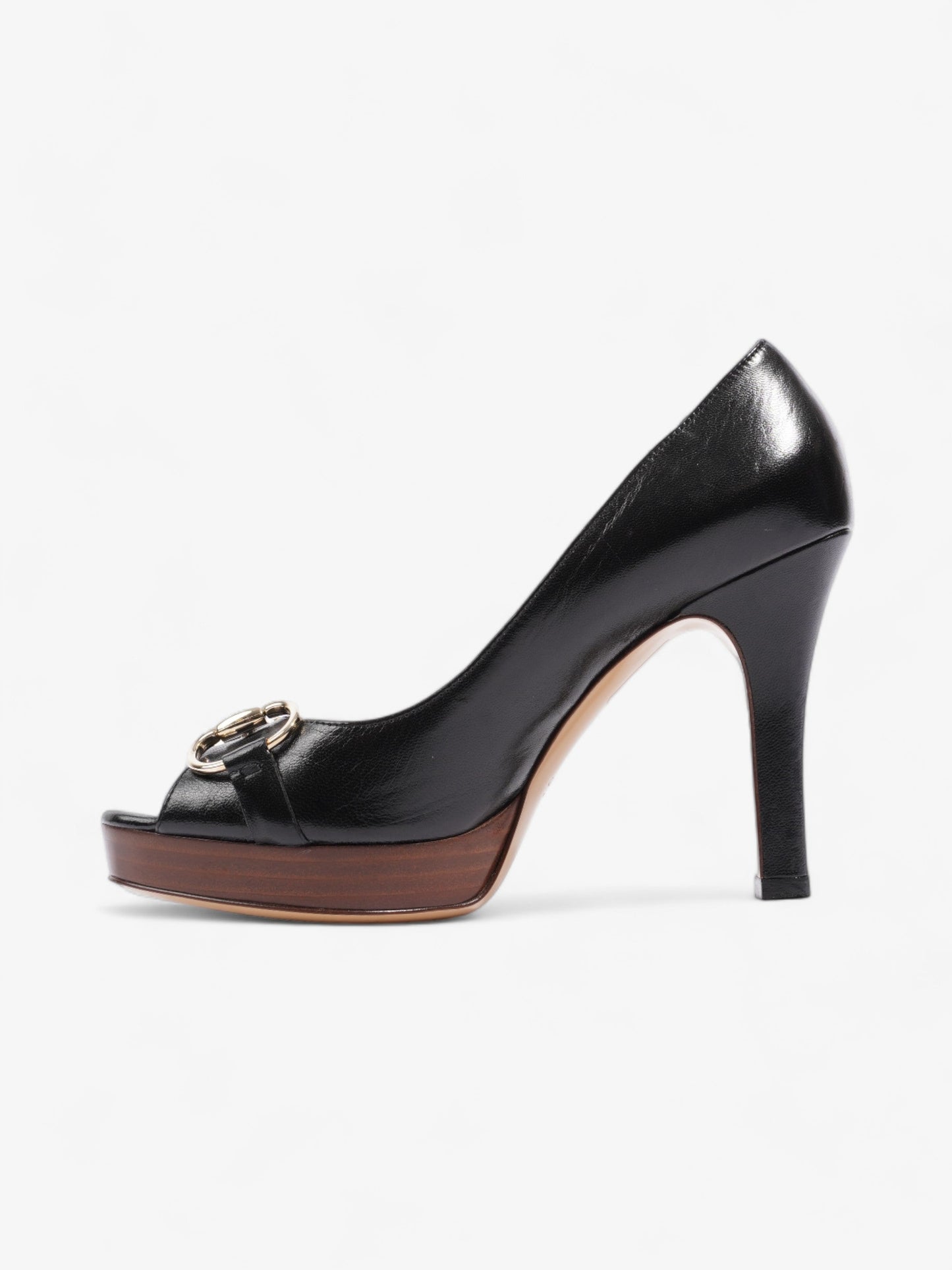 Gucci Horsebit Open Toe Heels 90 Black Leather EU 35.5 UK 2.5