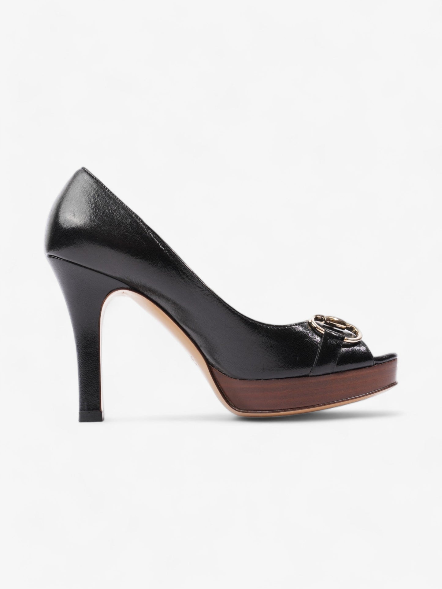 Gucci Horsebit Open Toe Heels 90 Black Leather EU 35.5 UK 2.5