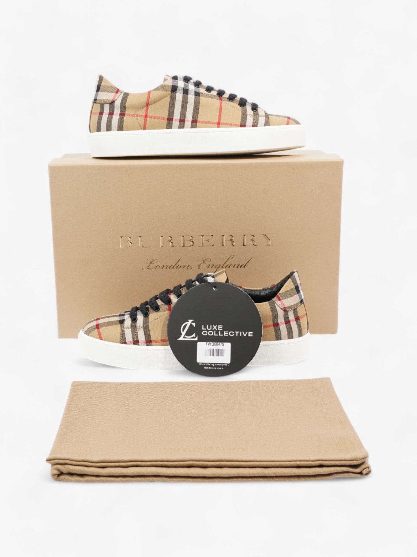 Burberry Vintage Check & Leather Sneakers Beige Checkered / Black / Red Canvas EU 37 UK 4