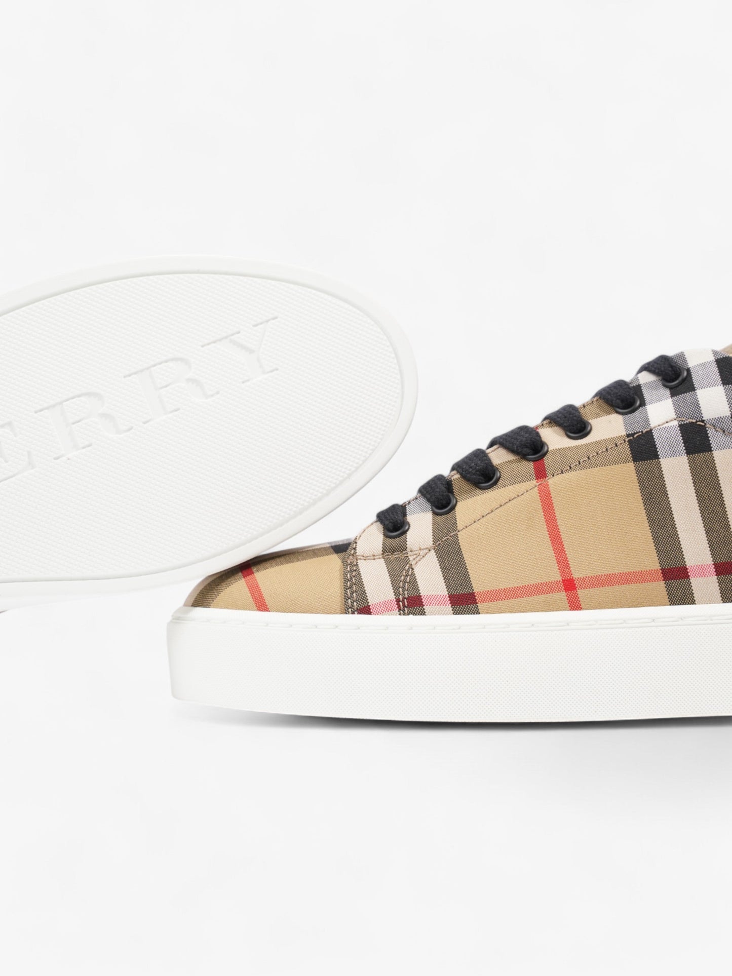 Burberry Vintage Check & Leather Sneakers Beige Checkered / Black / Red Canvas EU 37 UK 4