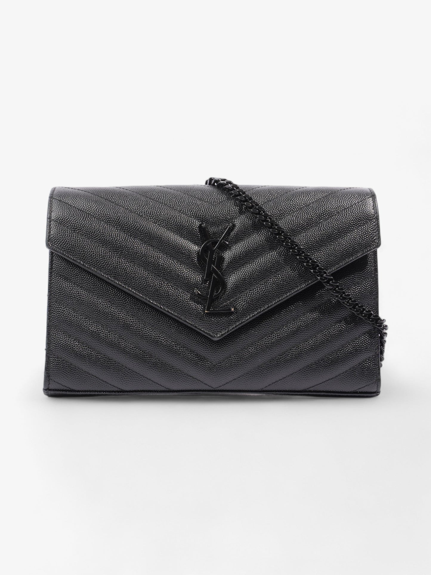 Saint Laurent Monogram Envelope Wallet on Chain Black Matelasse Leather