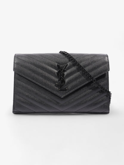 Saint Laurent Monogram Envelope Wallet on Chain Black Matelasse Leather