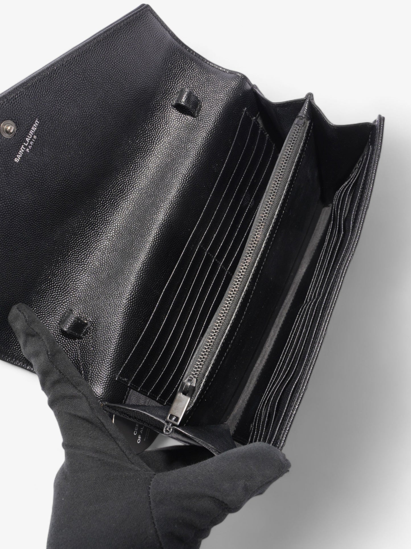 Saint Laurent Monogram Envelope Wallet on Chain Black Matelasse Leather