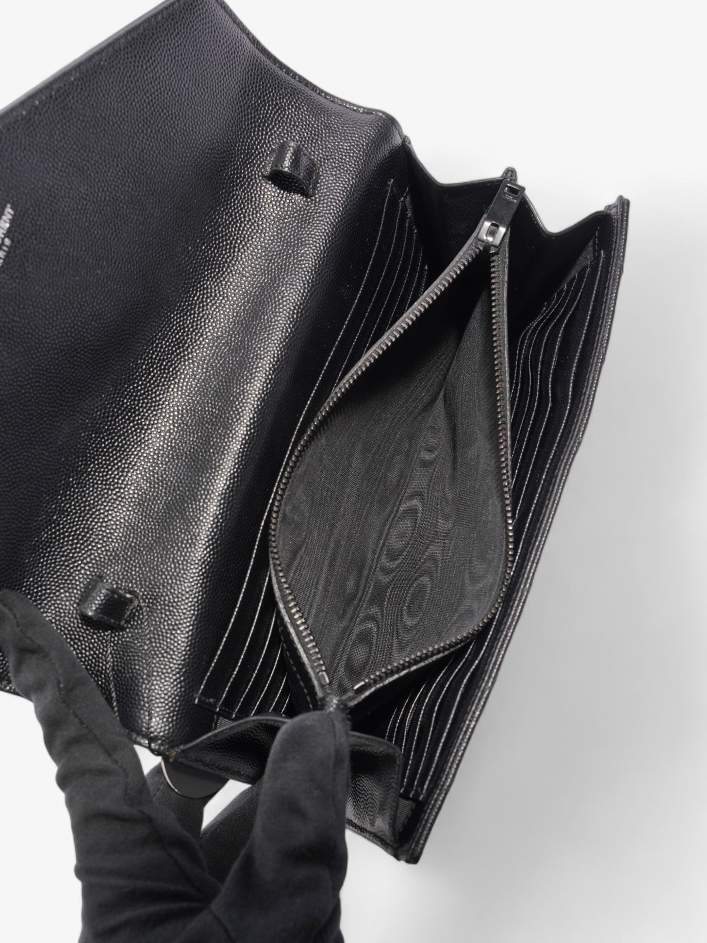 Saint Laurent Monogram Envelope Wallet on Chain Black Matelasse Leather