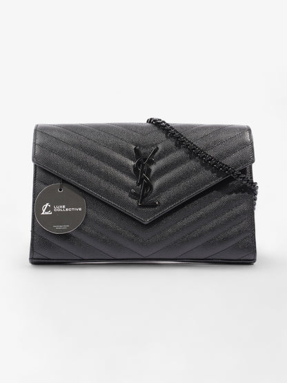 Saint Laurent Monogram Envelope Wallet on Chain Black Matelasse Leather