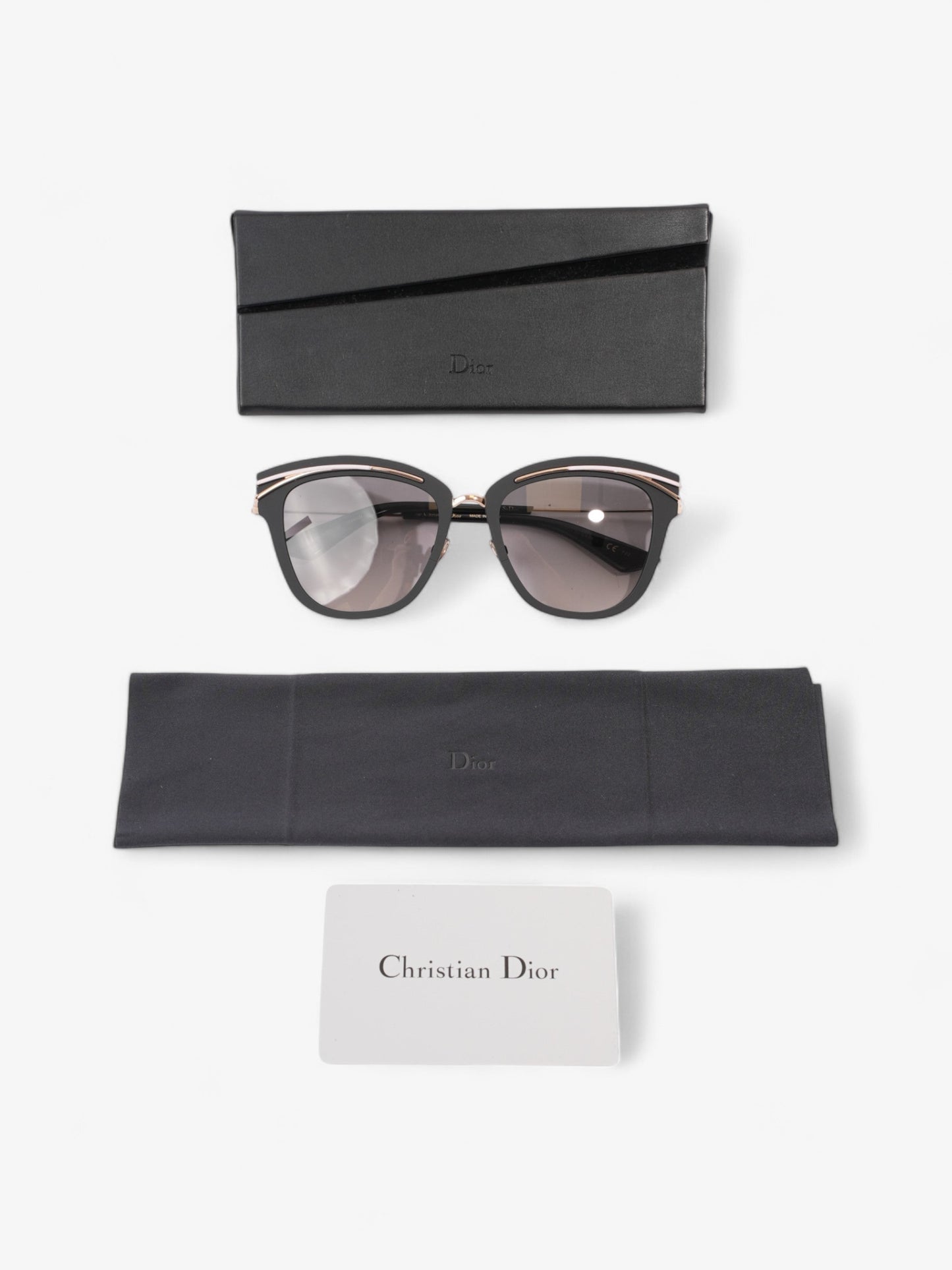 Christian Dior Matte Framed Sunglasses Black / Gold Acetate 140mm