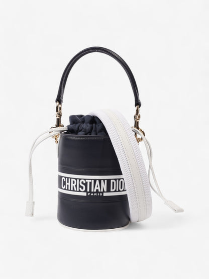 Christian Dior Vibe Bucket Bag Navy Blue / White Leather Micro