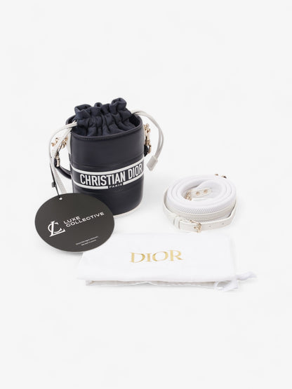 Christian Dior Vibe Bucket Bag Navy Blue / White Leather Micro