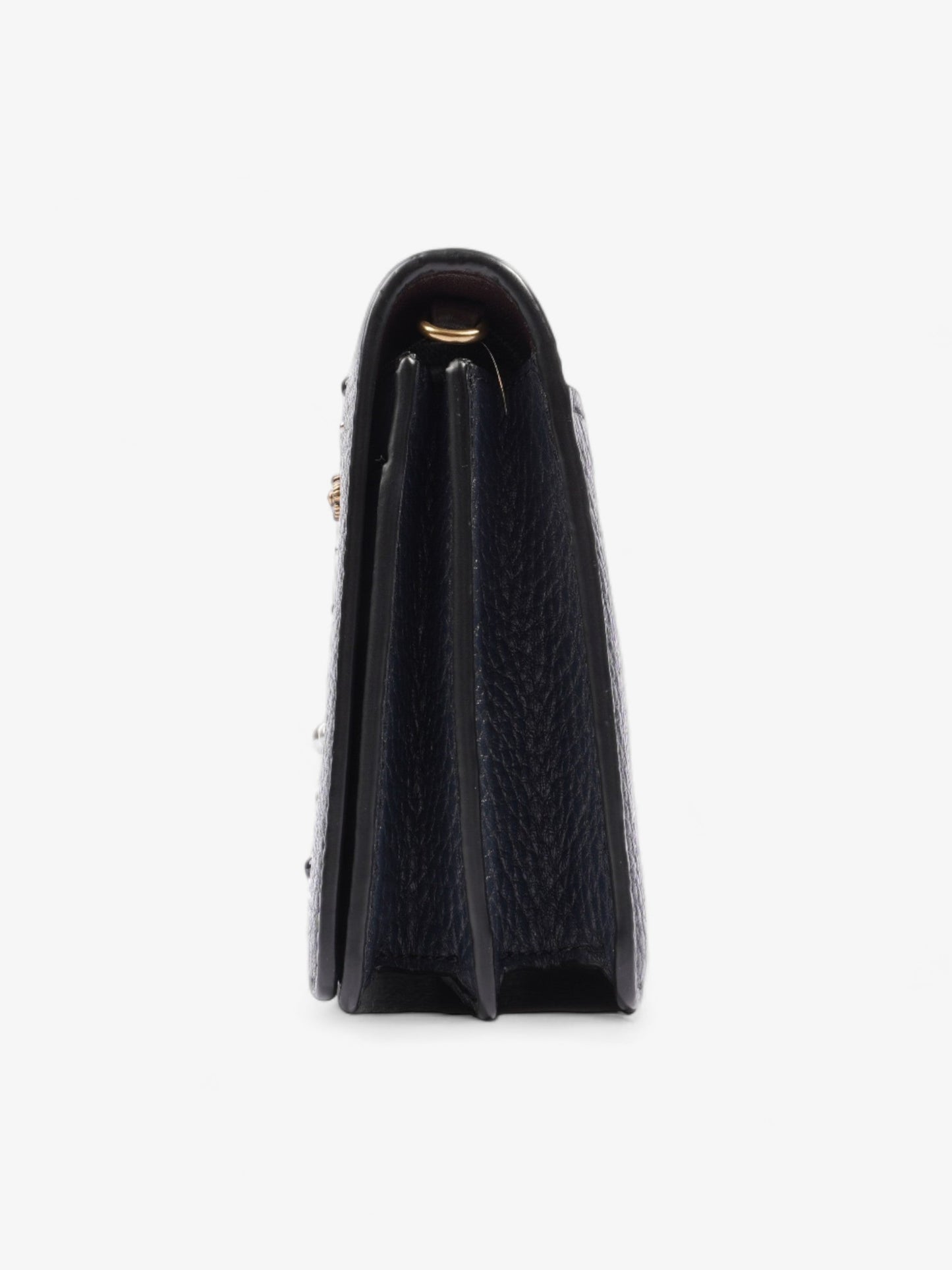 Coach Callie Foldover Chain Clutch Navy Blue Leather
