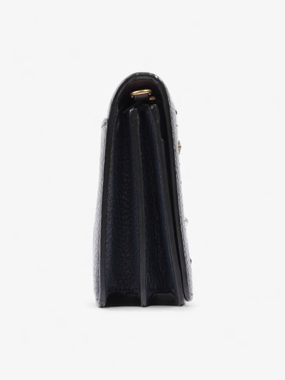 Coach Callie Foldover Chain Clutch Navy Blue Leather