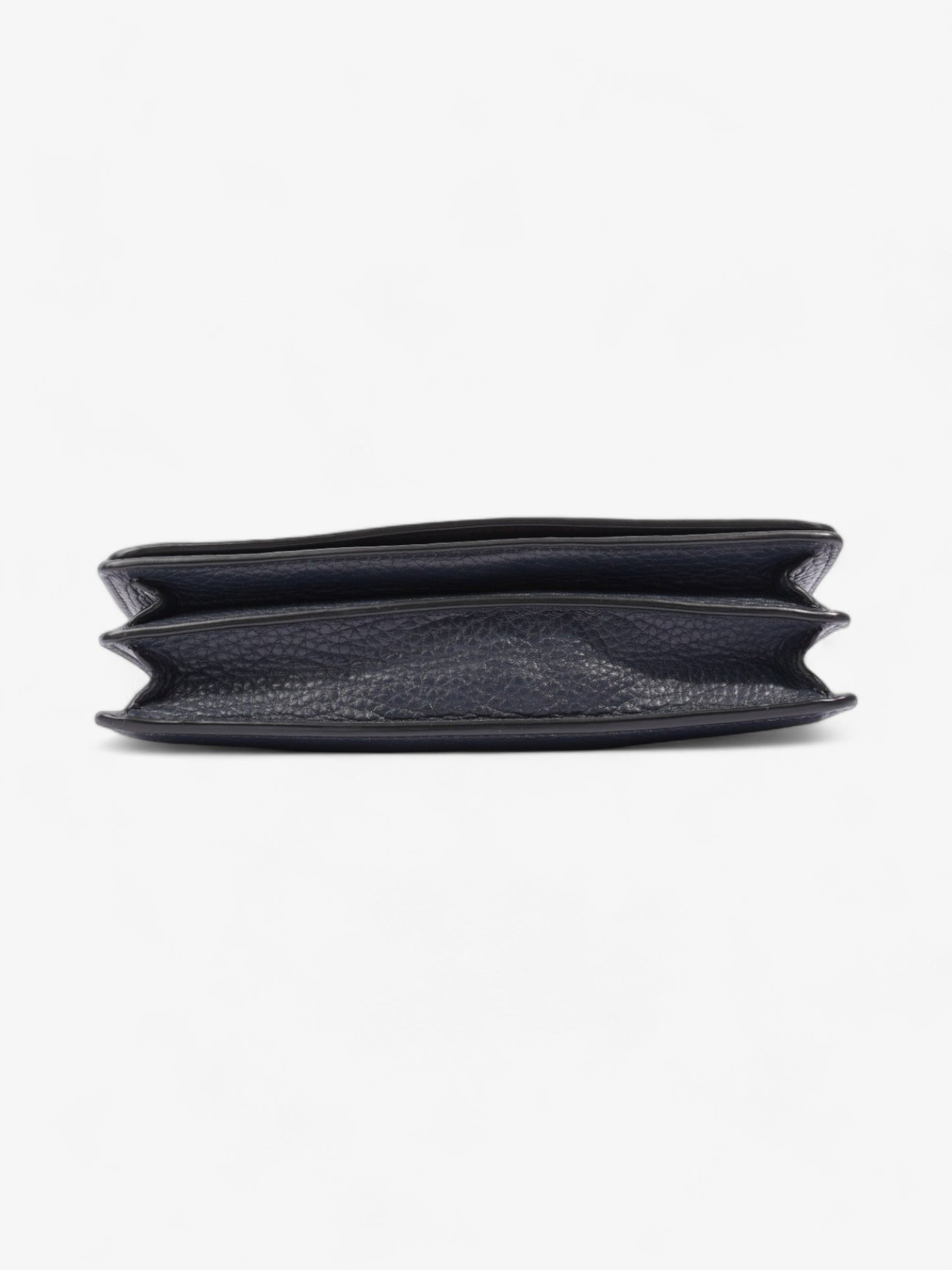 Coach Callie Foldover Chain Clutch Navy Blue Leather