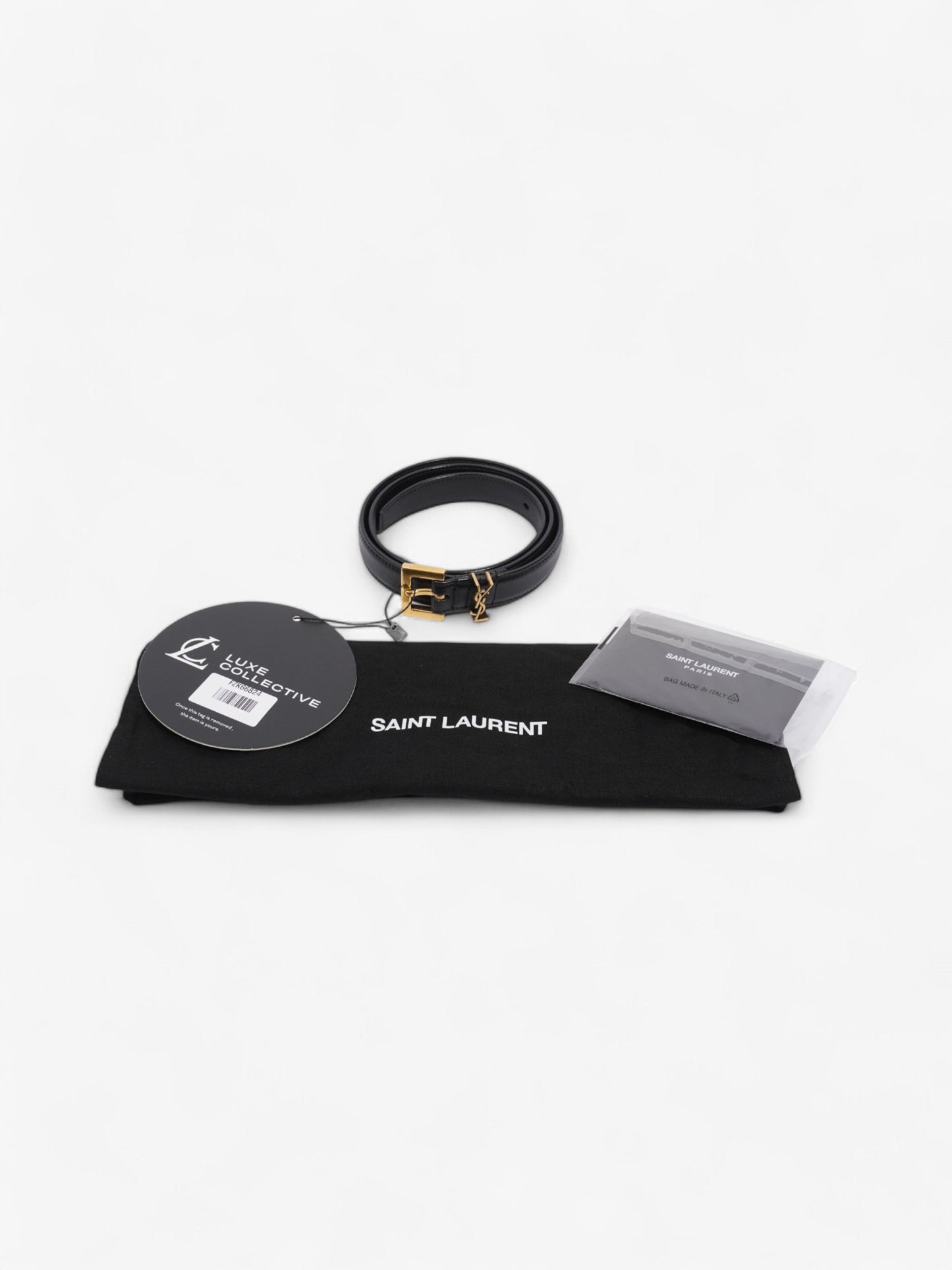Saint Laurent Cassandre Slim Leather Belt Black Leather 70cm 27.5"