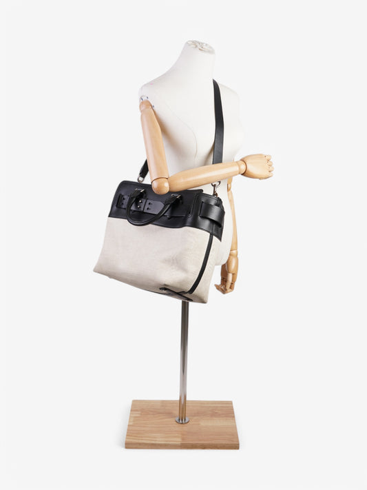 Burberry Marais Belt Tote Natural / Black Cotton Medium