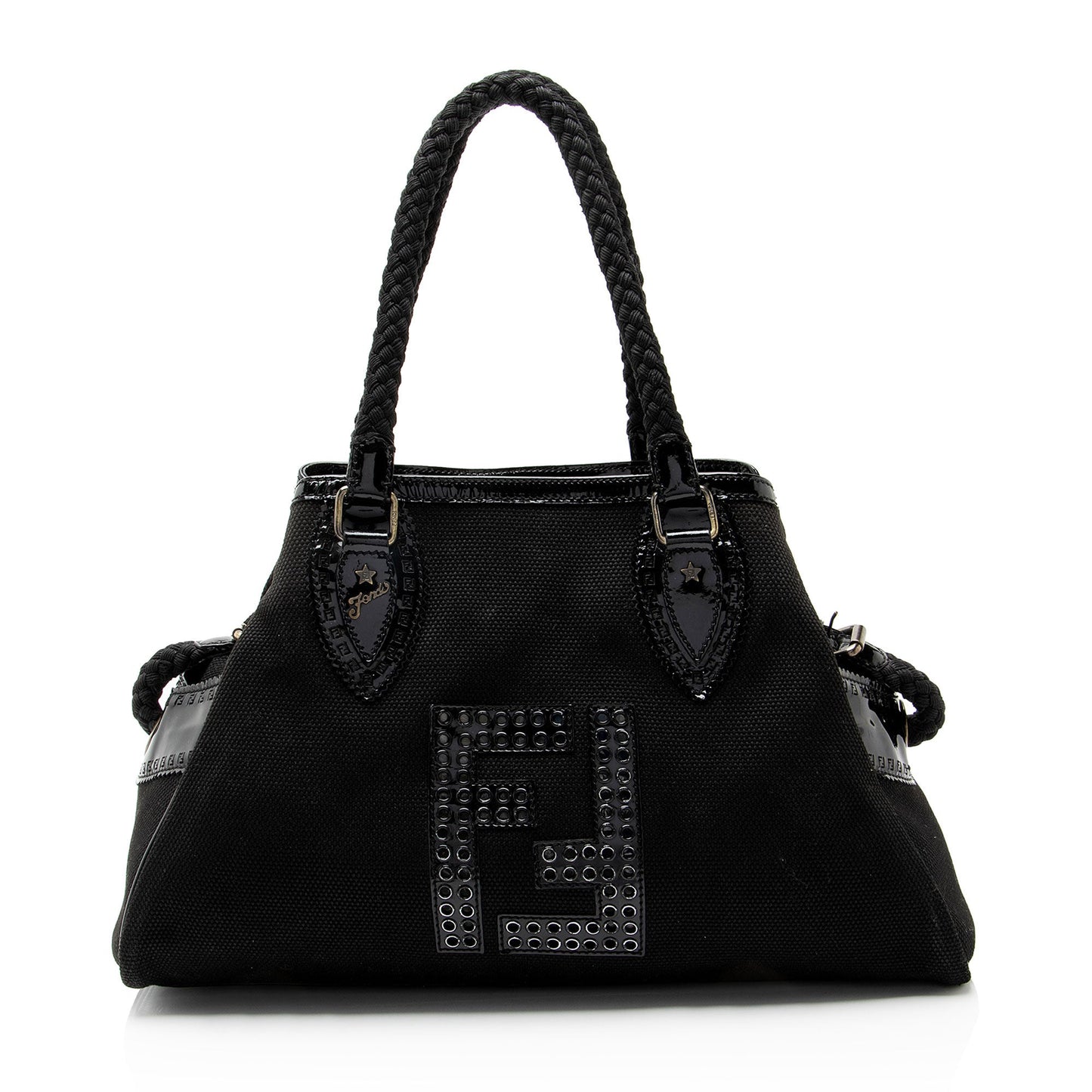Fendi Canvas Patent Leather Perforated FF Du Jour Tote