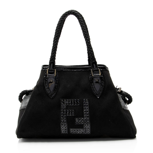 Fendi Canvas Patent Leather Perforated FF Du Jour Tote