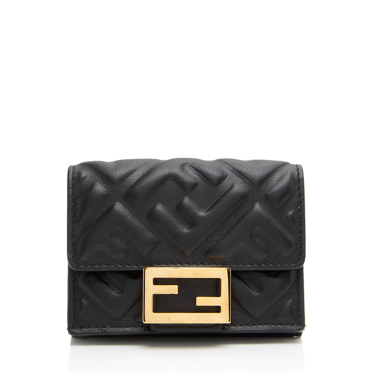 Fendi Embossed FF Nappa Leather Baguette Micro Trifold Wallet