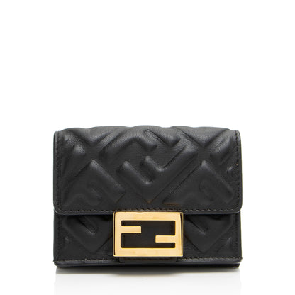 Fendi Embossed FF Nappa Leather Baguette Micro Trifold Wallet