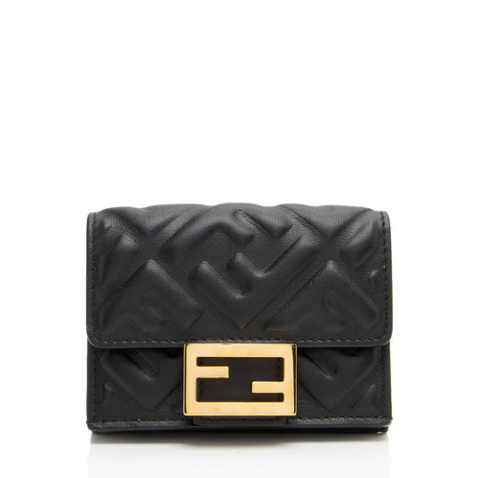 Fendi Embossed FF Nappa Leather Baguette Micro Trifold Wallet