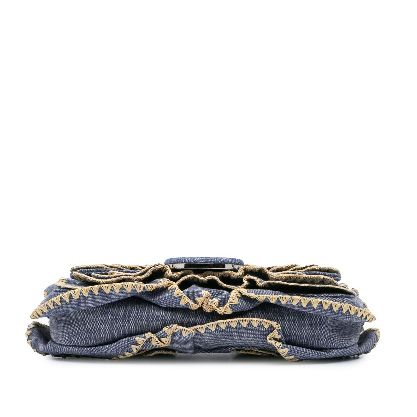 Fendi Embroidered Denim Ruffled F is Fendi Kan I Baguette