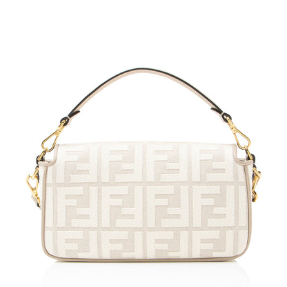 Fendi FF Embroidered Canvas Baguette Shoulder Bag