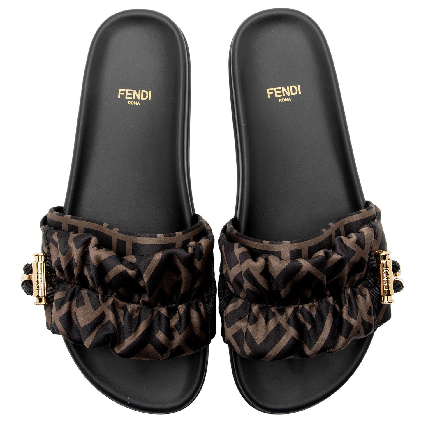 Fendi Satin FF Feel Slides - Size 8 / 38 (SHF-RuHXur)