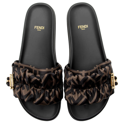 Fendi Satin FF Feel Slides - Size 8 / 38 (SHF-RuHXur)