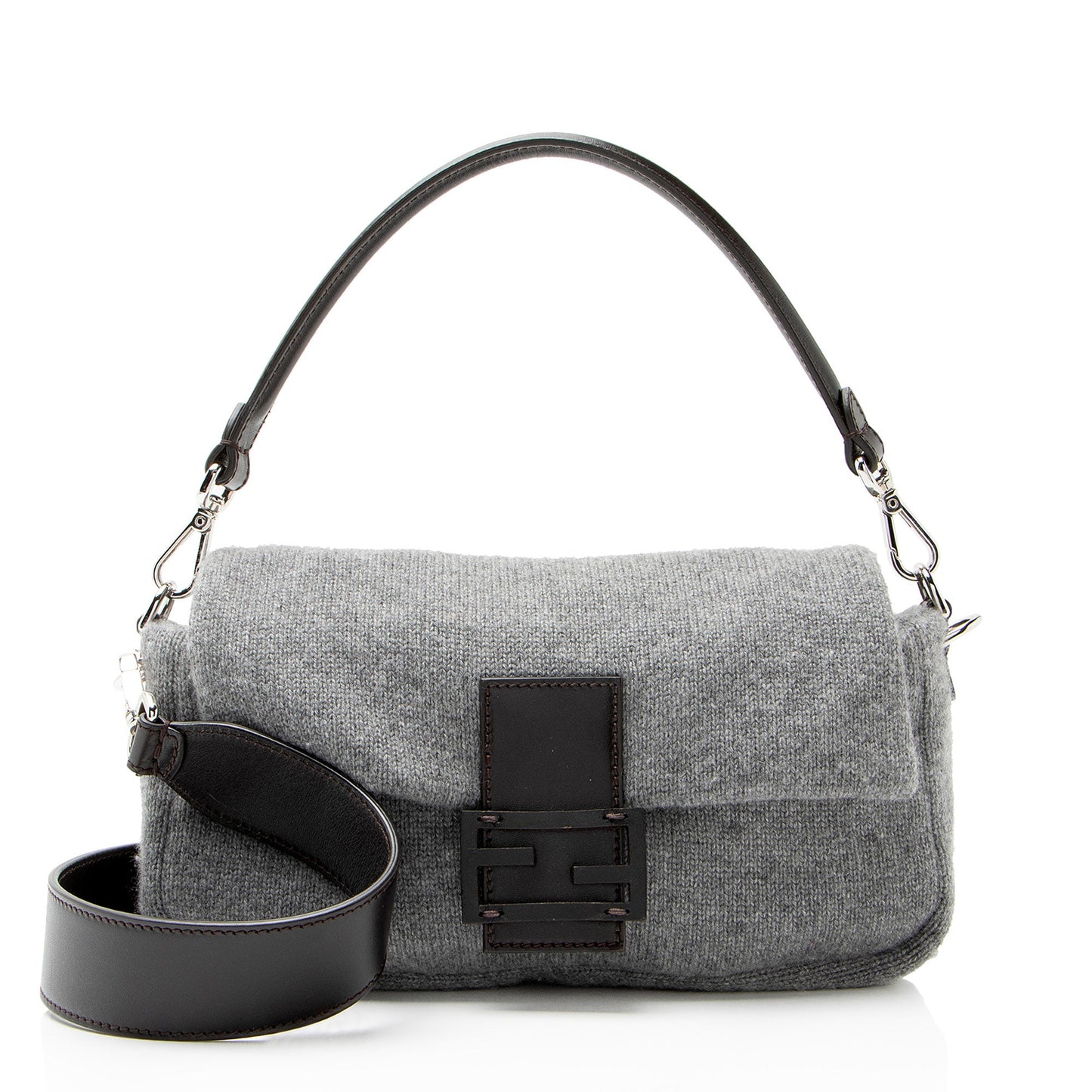 Fendi Knit Cashmere Baguette Shoulder Bag