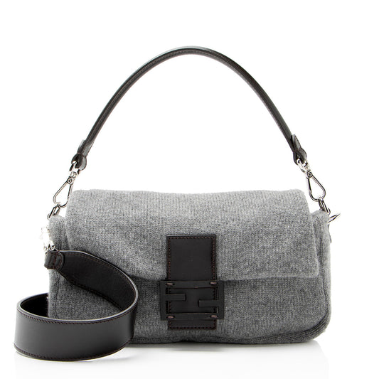 Fendi Knit Cashmere Baguette Shoulder Bag