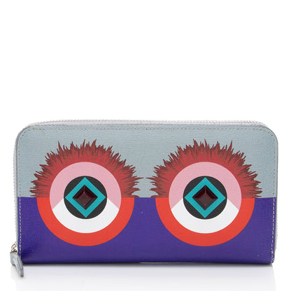 Fendi Leather Monster Zip Around Wallet