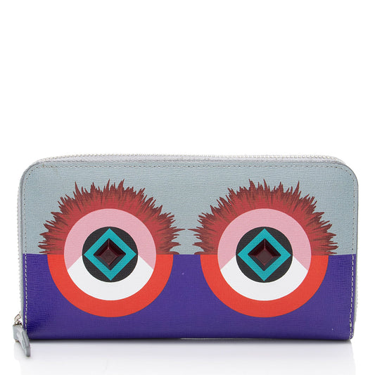 Fendi Leather Monster Zip Around Wallet
