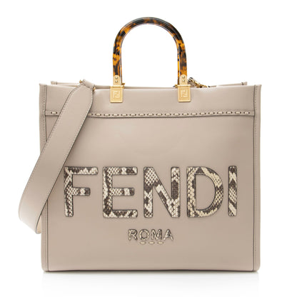 Fendi Leather Python Sunshine Medium Shopper Tote