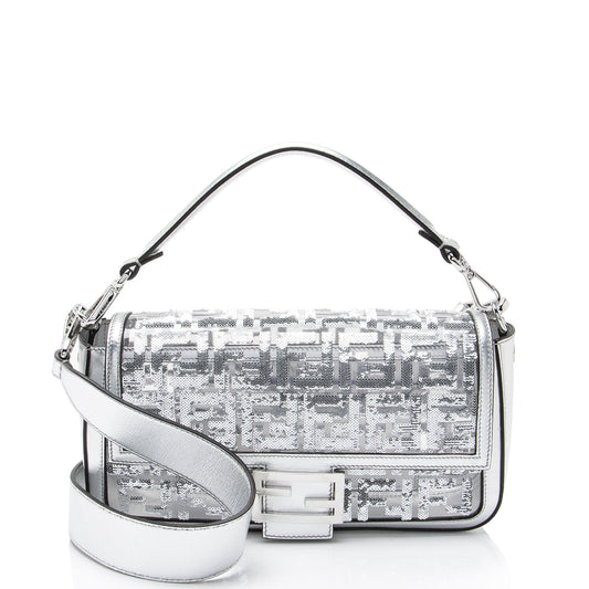 Fendi Metallic Leather FF Sequin PVC Baguette Medium Shoulder Bag