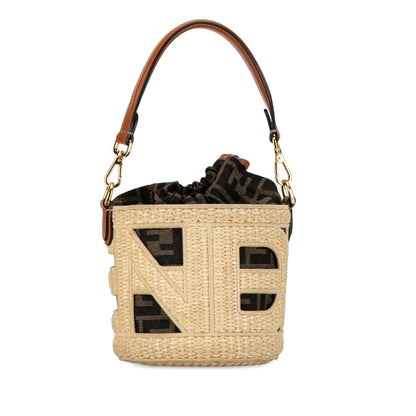 Fendi Mini Straw and Canvas Zucca Step Out Bag (SHG-VRfux8)
