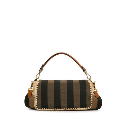 Fendi Pequin Gingham Canvas And Raffia Baguette Satchel (SHG-mQy3HF)