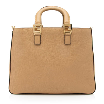 Fendi Calfskin Romano Selleria FF Handle Medium Tote (SHF-23375)