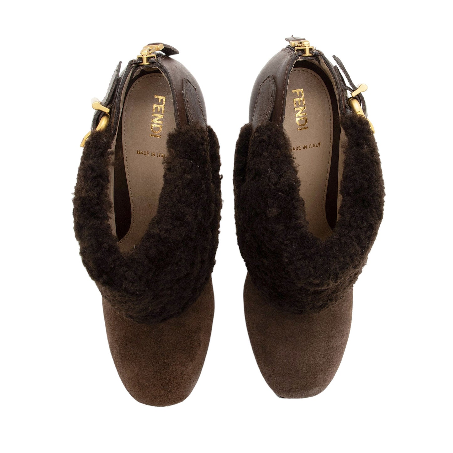 Fendi Suede Shearling Platform Ankle Boots - Size 9.5 / 39.5 (SHF-iHQvwi)